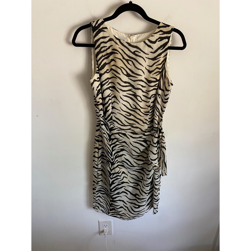 David Warren New York Zebra Print Sleeveless Faux Wrap Sheath Dress Size 6